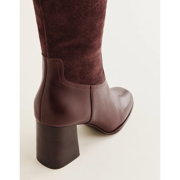 New Reformation Frederique Knee High Boot Heeled Leather Oak Suede 8.5 - Picture 13 of 14